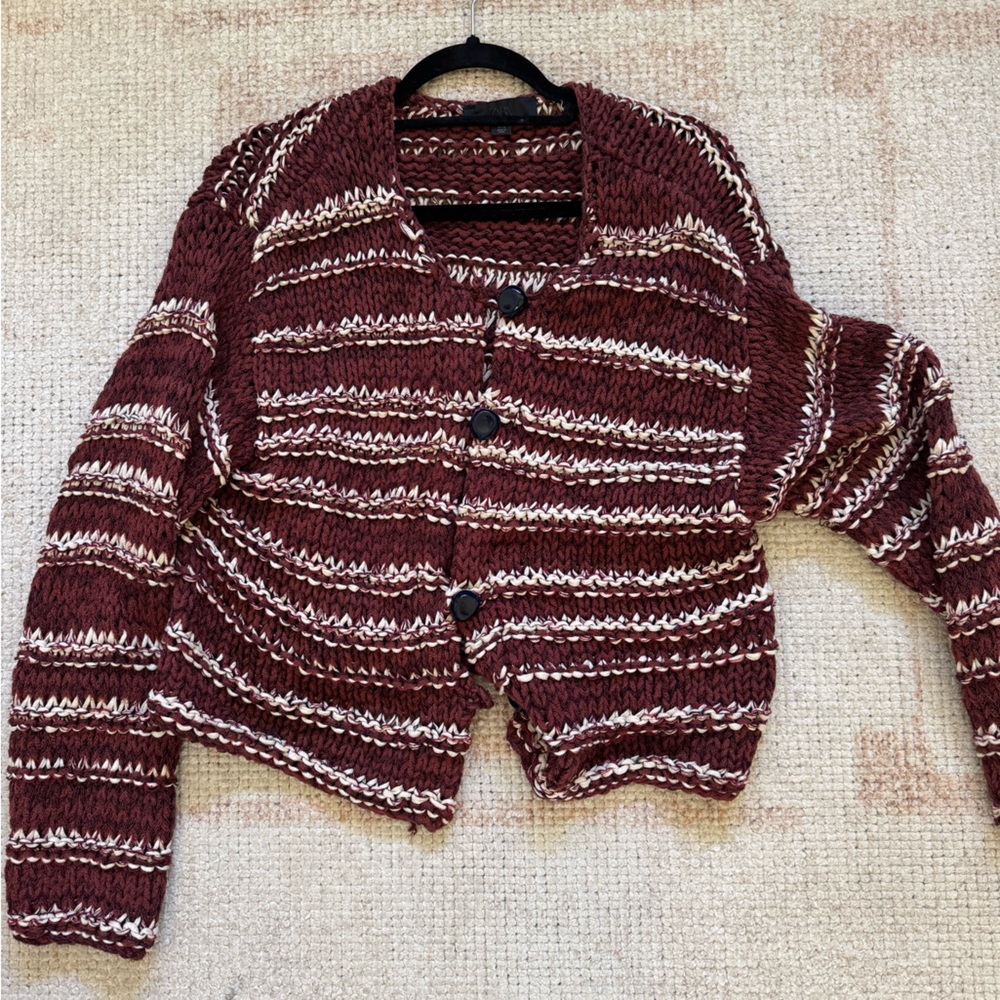 Zara Maroon and Cream Knit Sweater